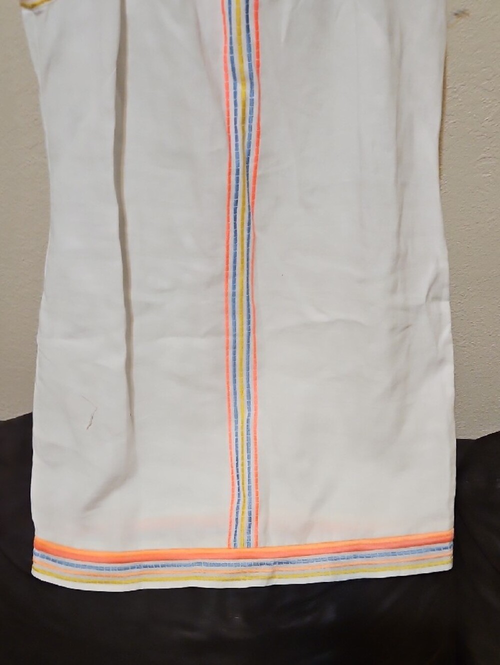 Boden 100% Linen White Midi Dress with Rainbow-Trimmed Neckline - Picture 3 of 7